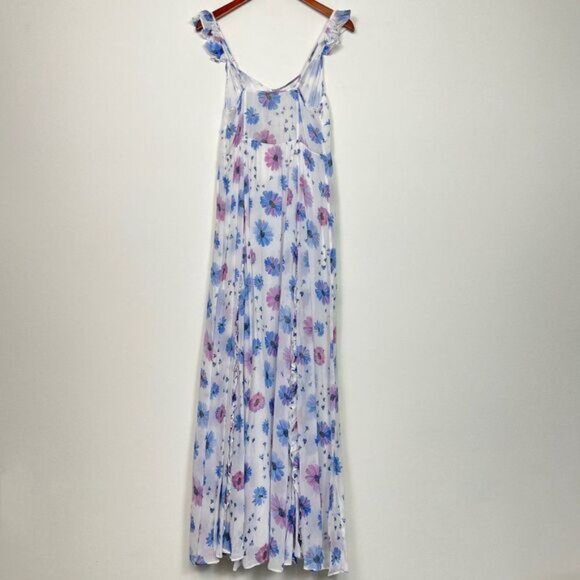 LoveShackFancy Junia Maxi Floral Ruffle Slit V Neck Dress Deep Cotton Candy 6 - Picture 4 of 14